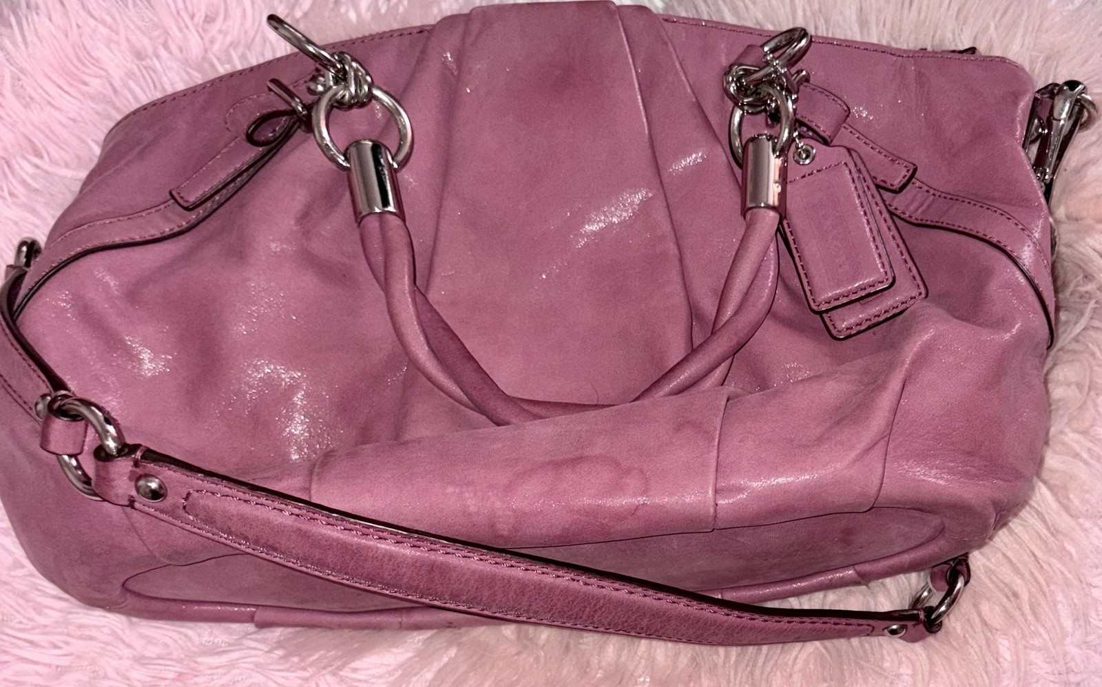 Coach Madison Sophia Medium Pink Berry Leather Satchel Handbag $398