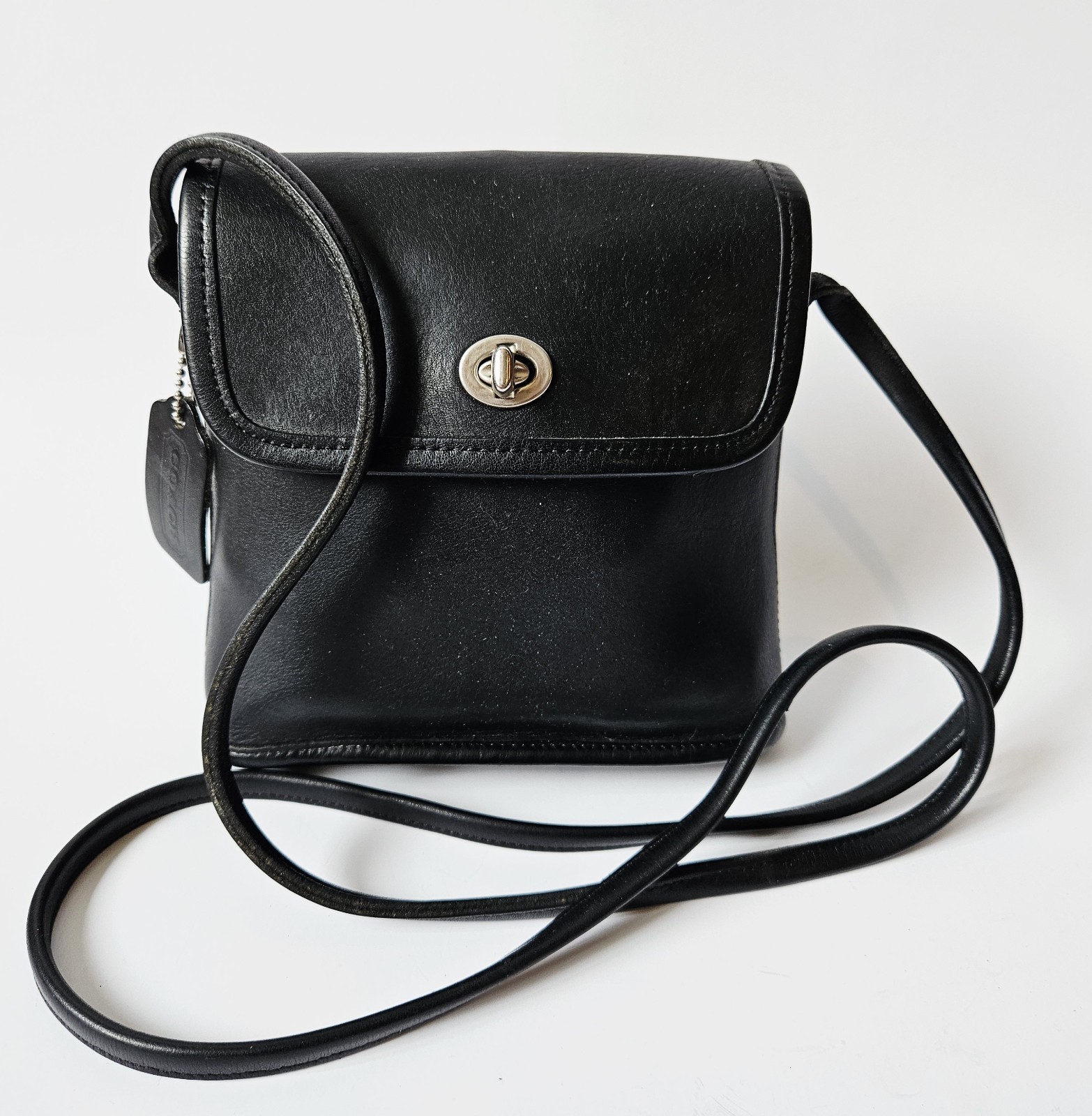 Vintage Coach Tango Crossbody Bag Black Leather Nickel 9049
