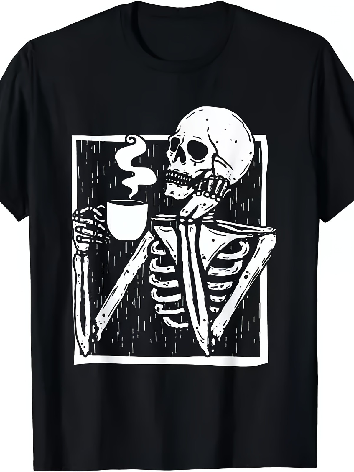 Coffee Drinking Skeleton Skull Funny TShirt Men’S short sleeved Tshirt