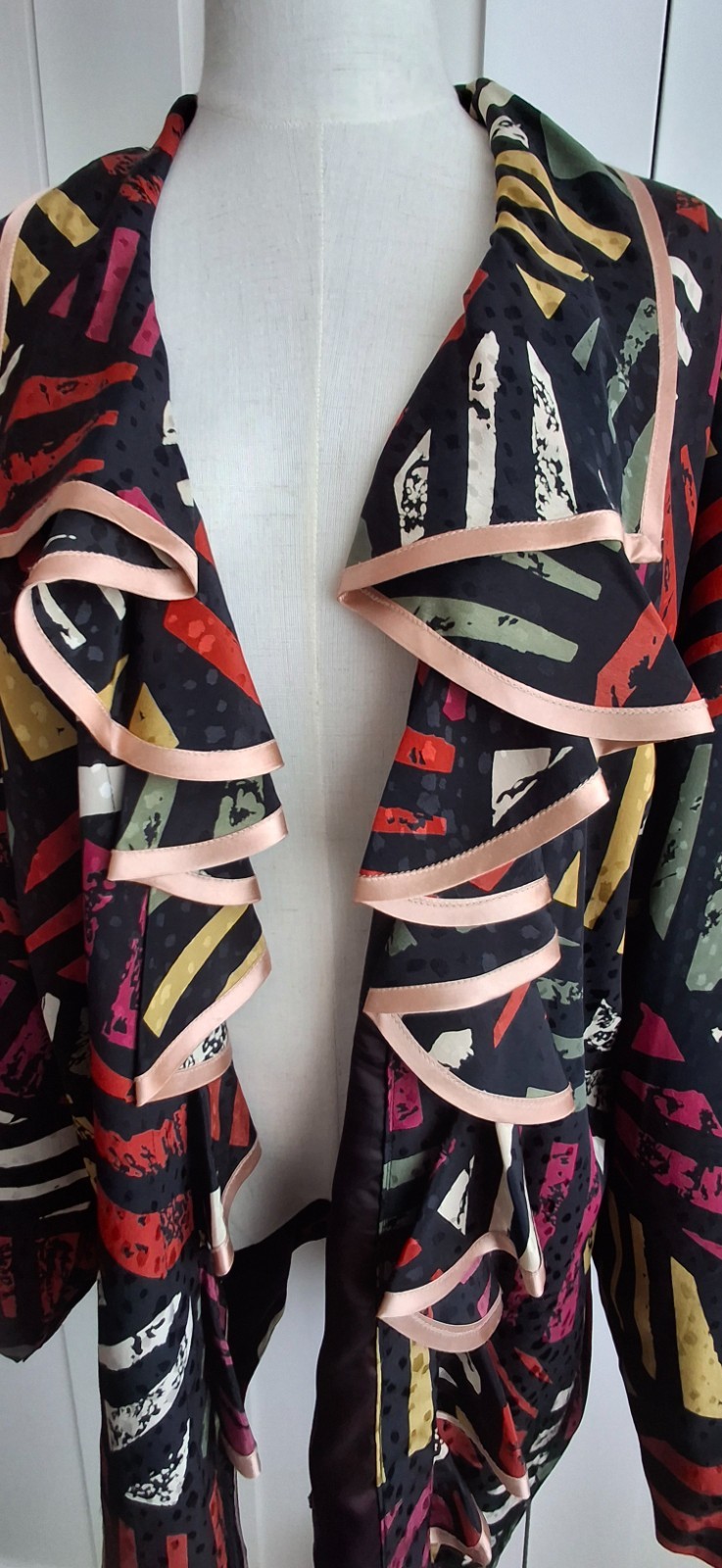 Vintage Designer John Bates London Jacket Ruffle Open Front Multicoloured Size L