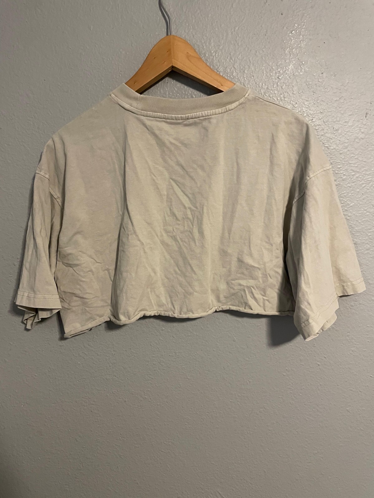 Womens Crop Top Large Beige Embroidered Sun Moon Celestial Graphic Tee Boho