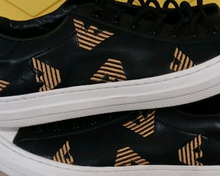 Emporium Armani Sneaker Action Leather Black+white And Gold Men’s 9.