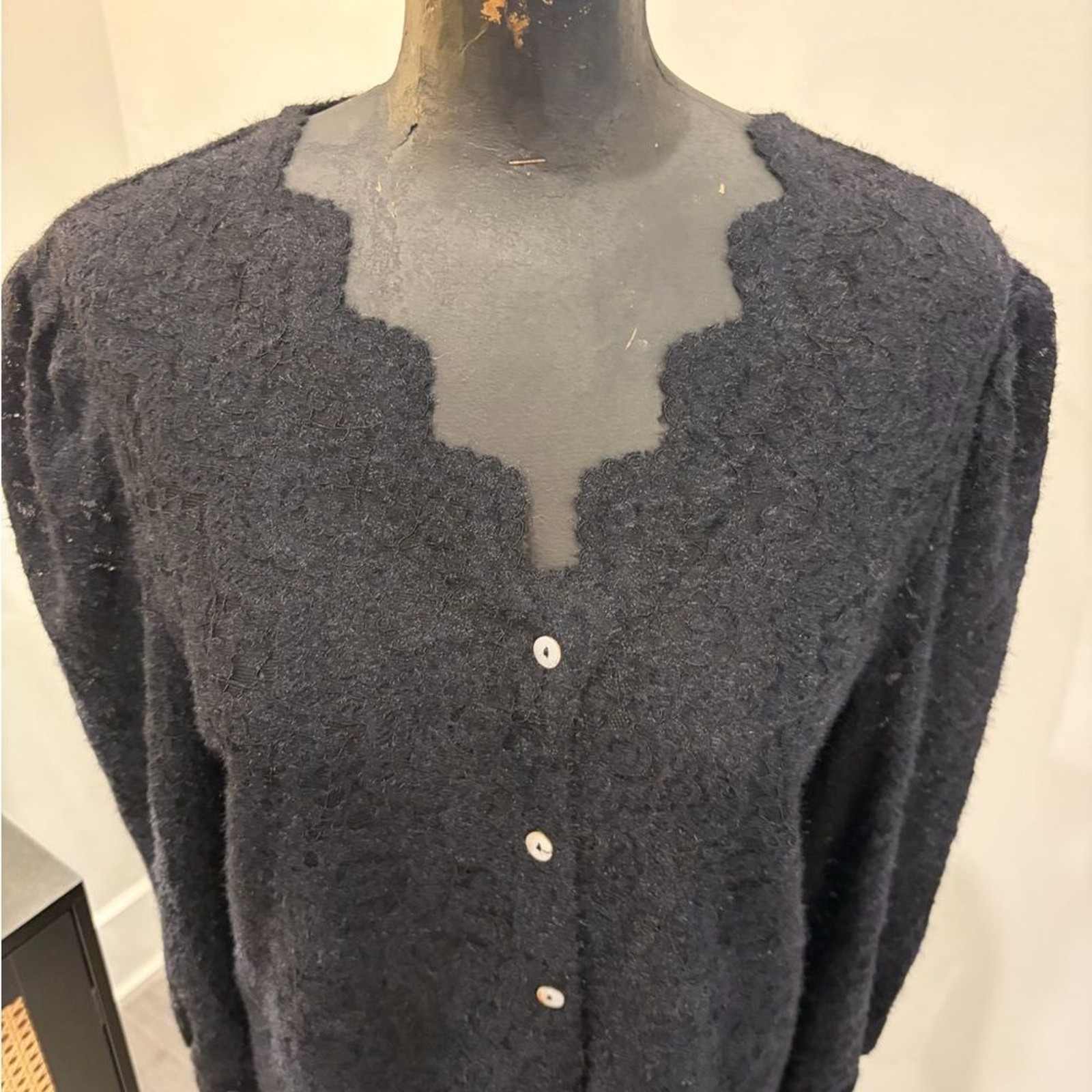 NWT Luxveer Black Lace Whimsigoth Button-Up Cardigan Blouse Large Classy Chic