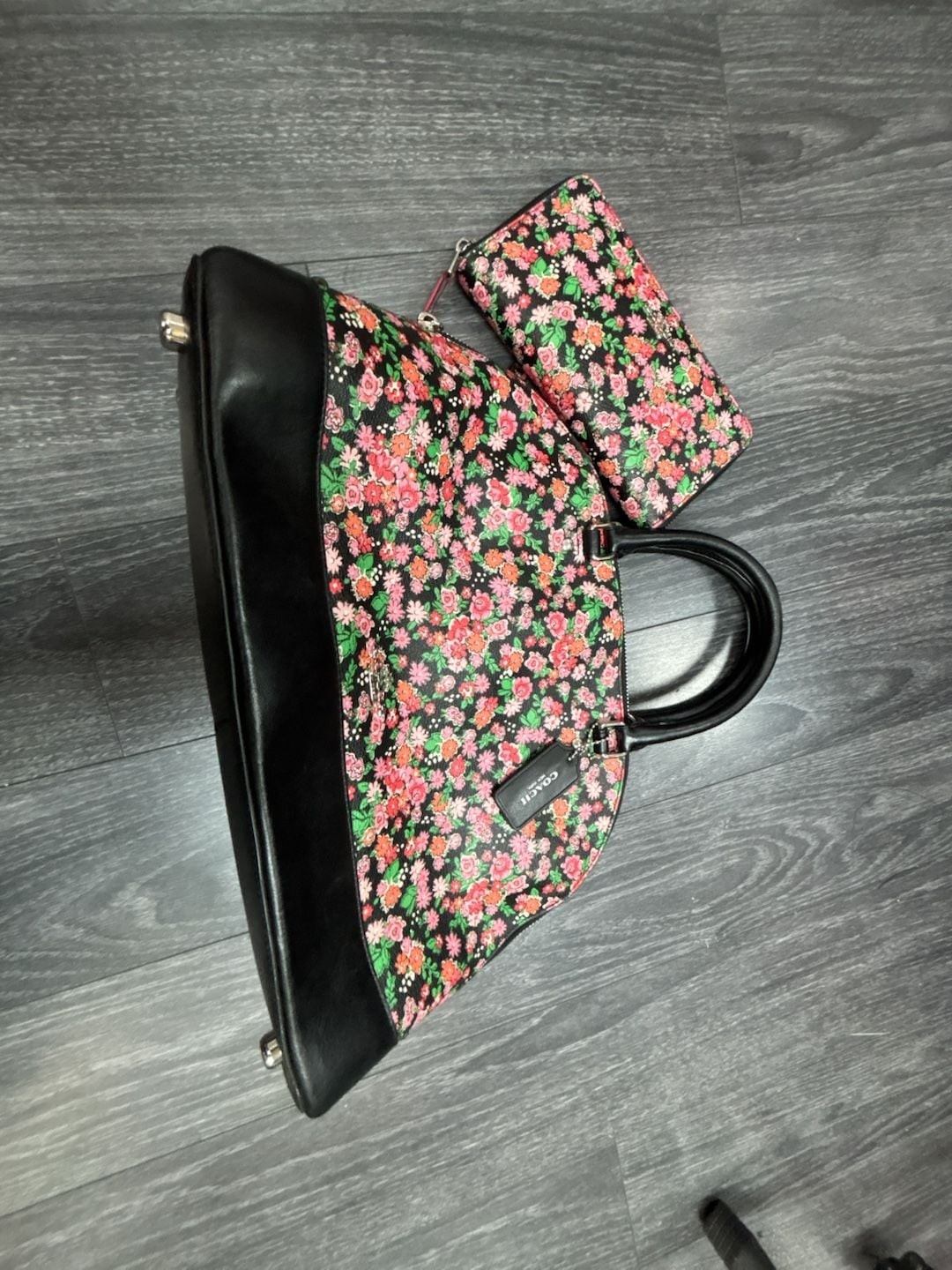 Coach Sierra Satchel Posey Cluster Floral Print Coated Canvas Bag w/ Wallet