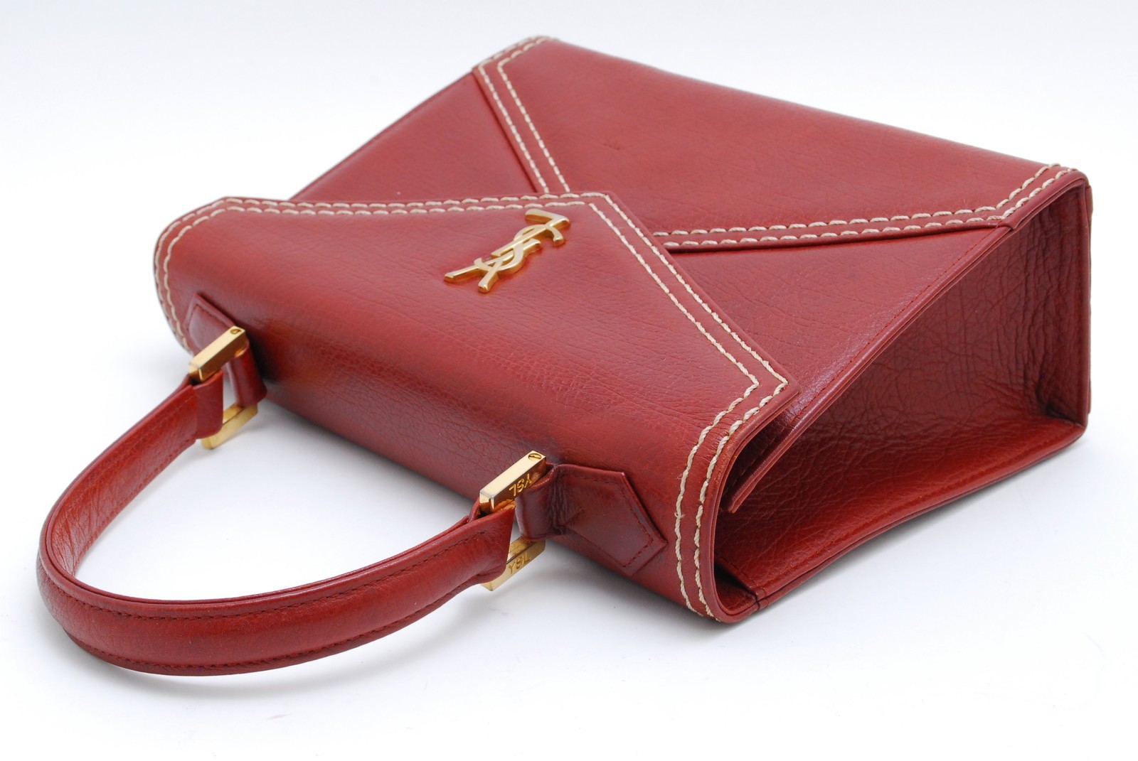 Yves Saint Laurent Hand Tote Stitch Bag Leather Brown Vintage YSL Auth #1196