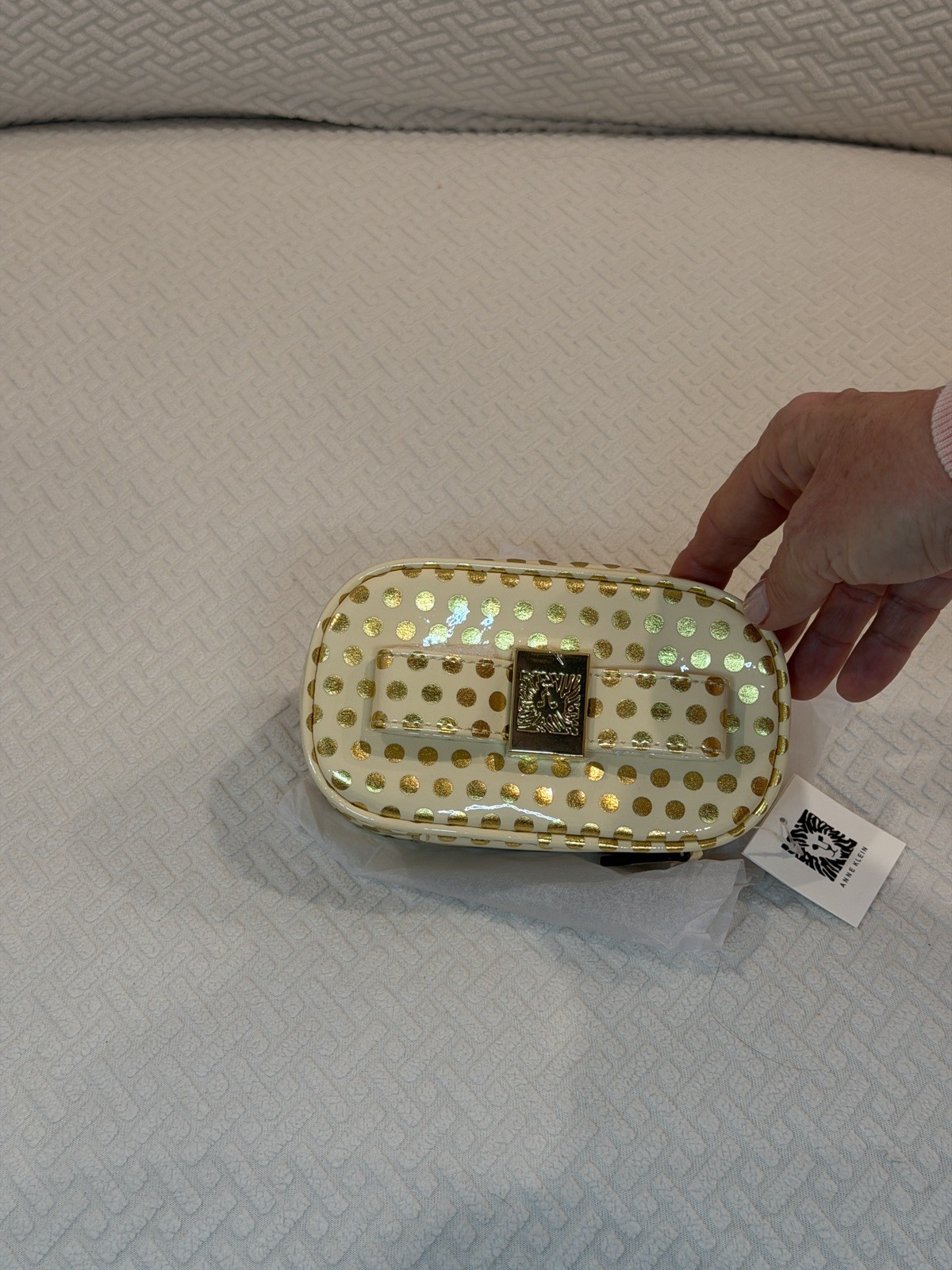 Anne Klein New York Gold Polka Dot Zipper MakeUp Cosmetic Bag Toiletries Pouch