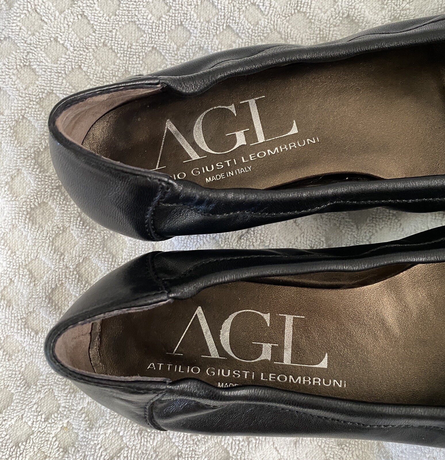 AGL Monika Cap Toe Ballet Flats Black Patent Leather Bronze Size 38.5 US 8.5