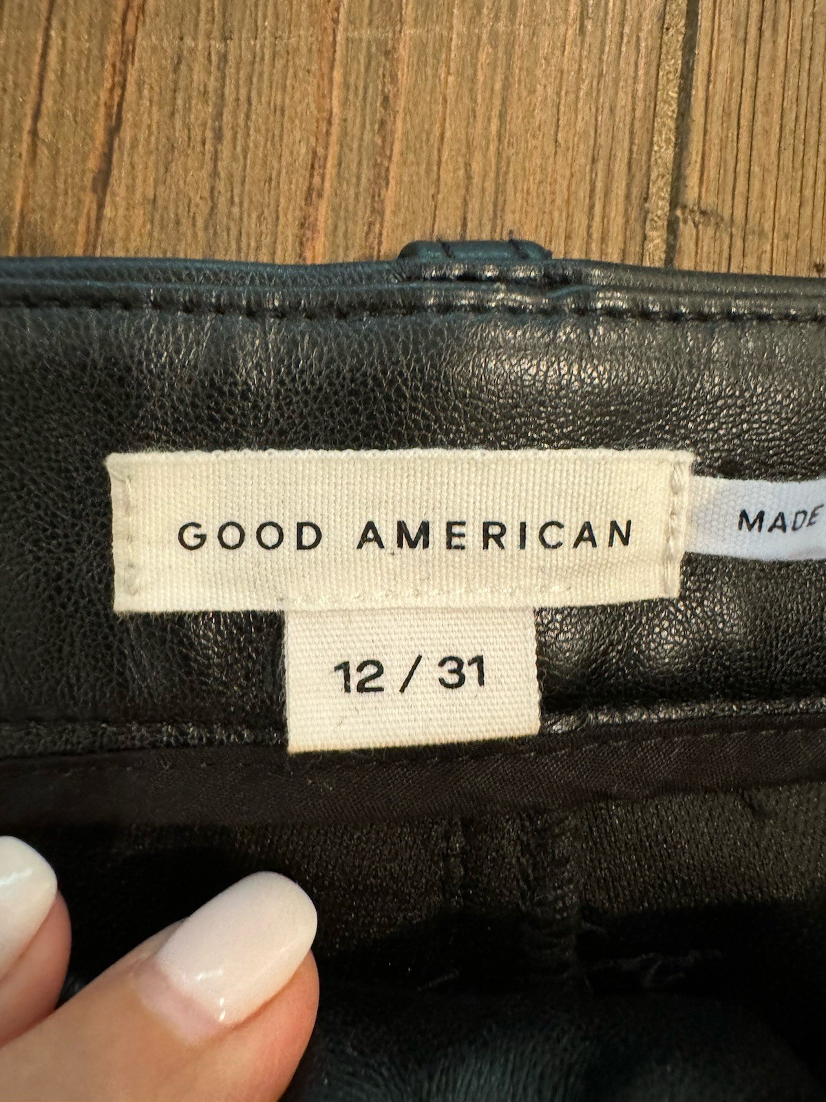 Good American Faux Leather Pants Womens 12/31 Black Straight 5 Pocket READ