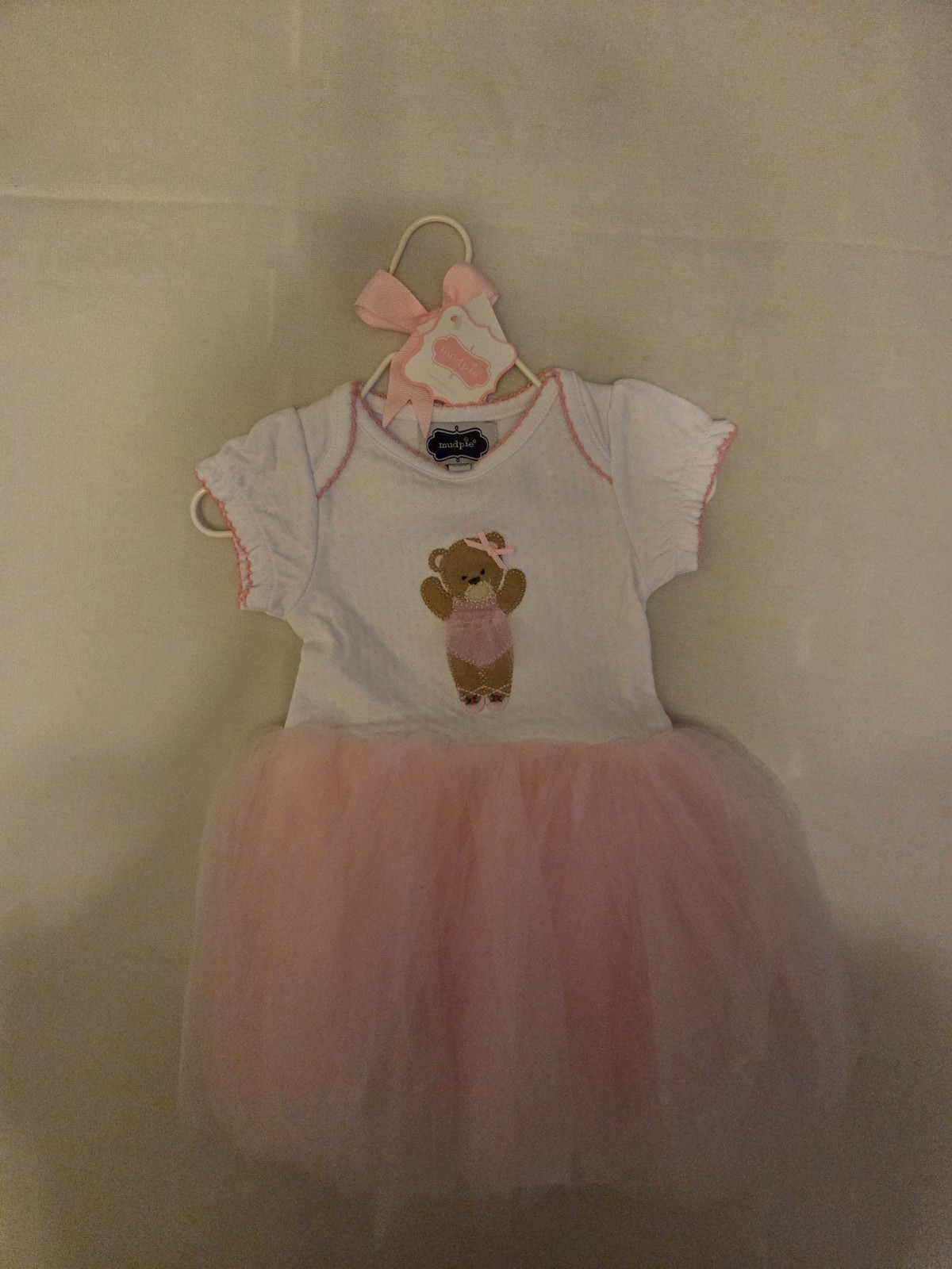 Size 6-9 Month 16 1/2″ Length Mud Pie Baby Girl Bear Applique Tutu Dress