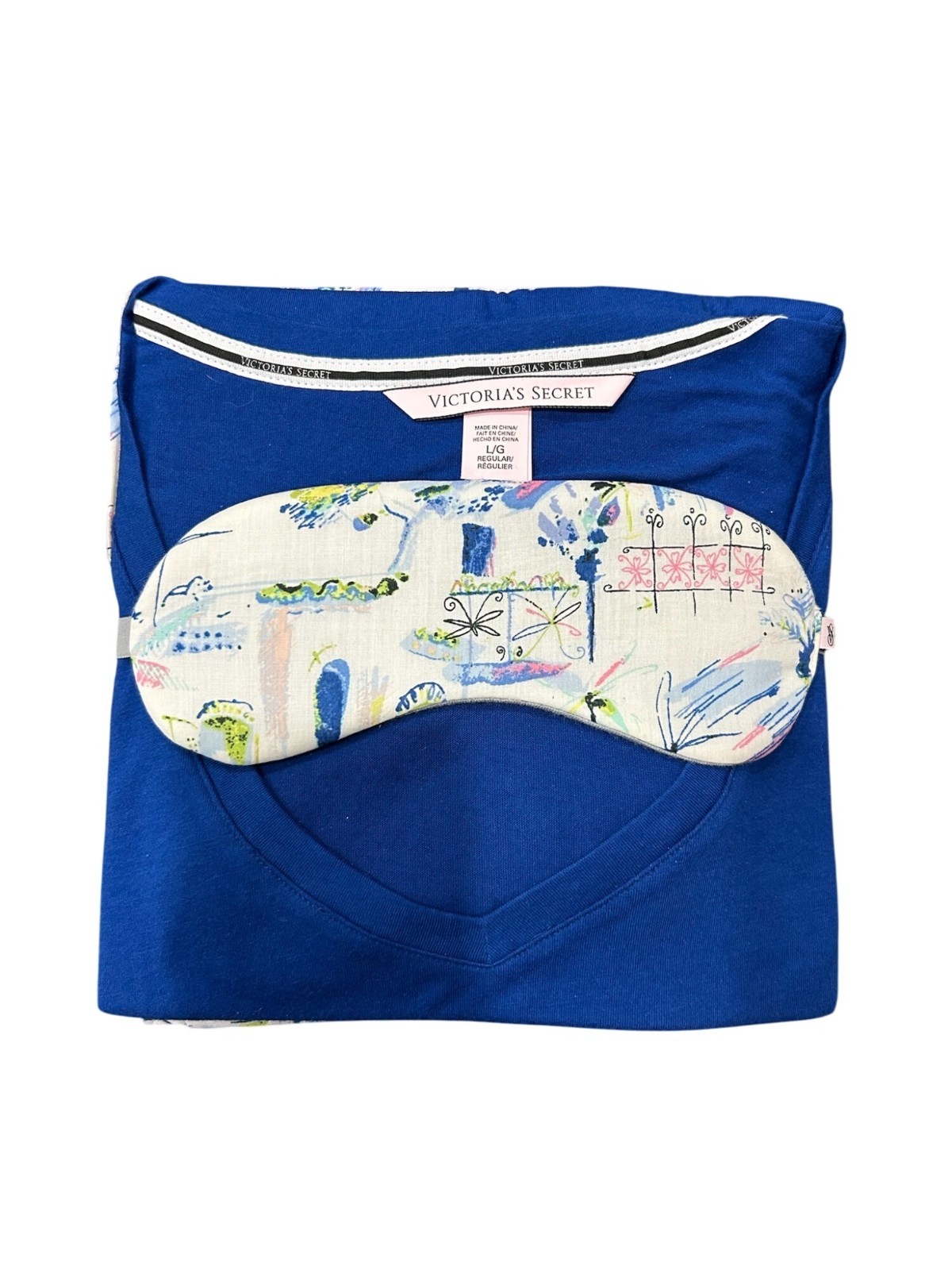 Victoria’s Secret Sleepwear Set With Eye Mask Blue Sz Large Relaxed Loungewear