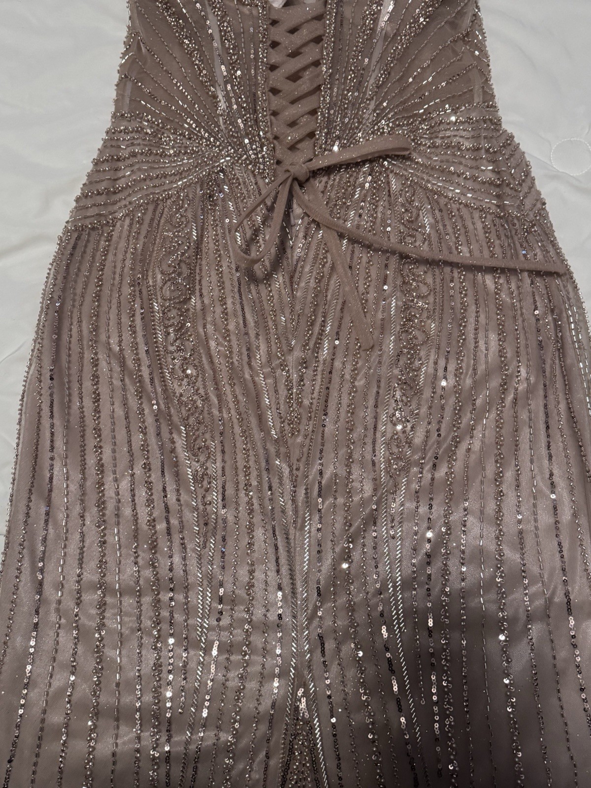 Ladivine by Cinderella Divine Champagne Beaded Sequin Mesh Gown Dress Size 12P