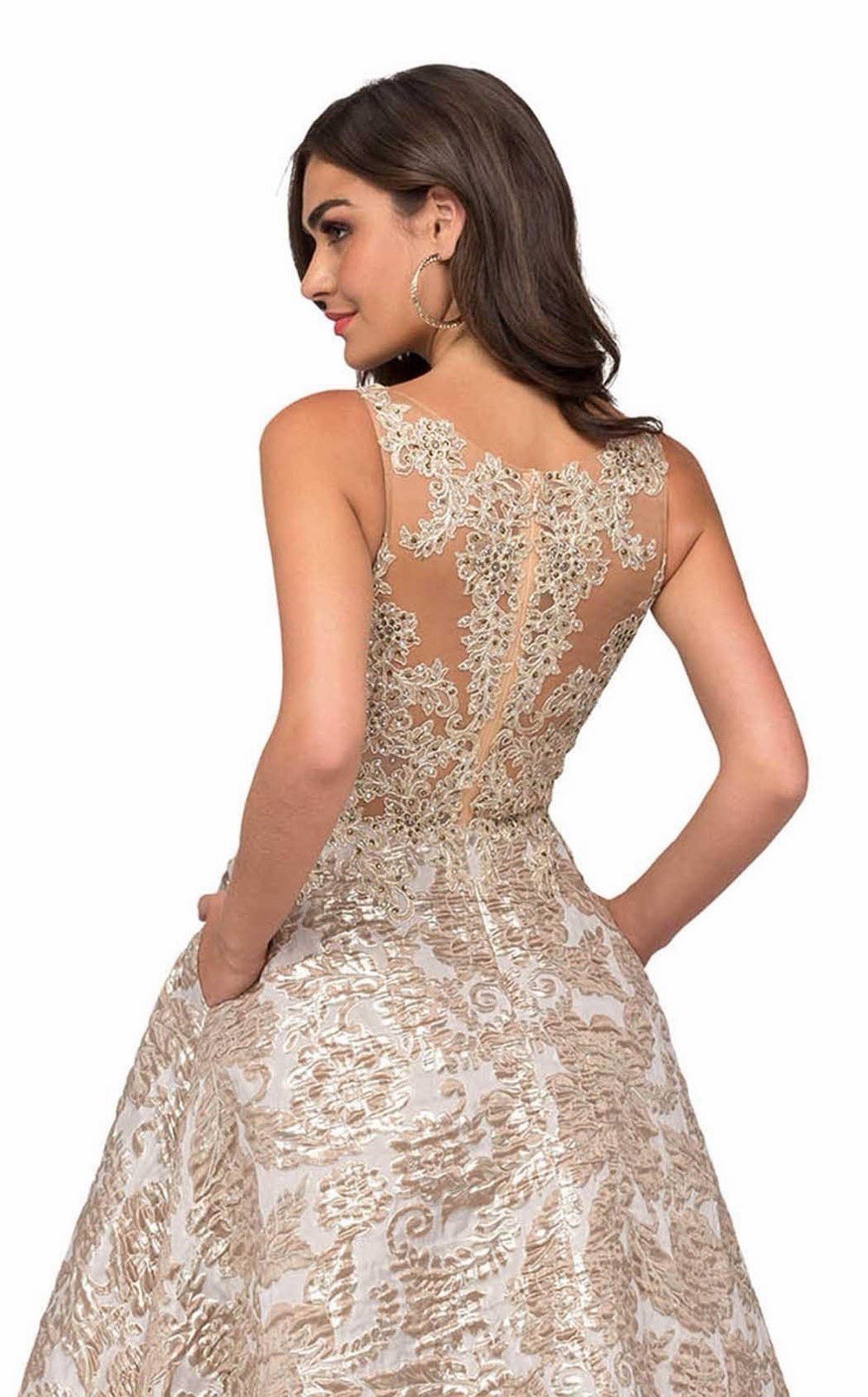 Cecilia Couture Champagne Gold Brocade Ball Gown Beaded Formal Dress 12