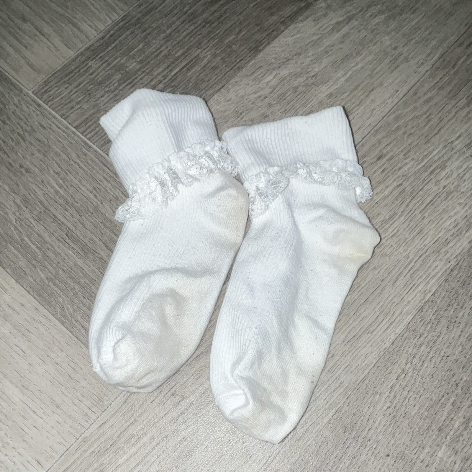Womans White Cuffed Lace Trim Ankle, Dress Frilly Socks, Cute Vintage Girly
