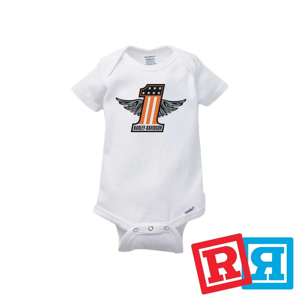 Harley Davidson Gerber Baby Onesie® Cotton Unisex White Short Sleeve Bodysuit