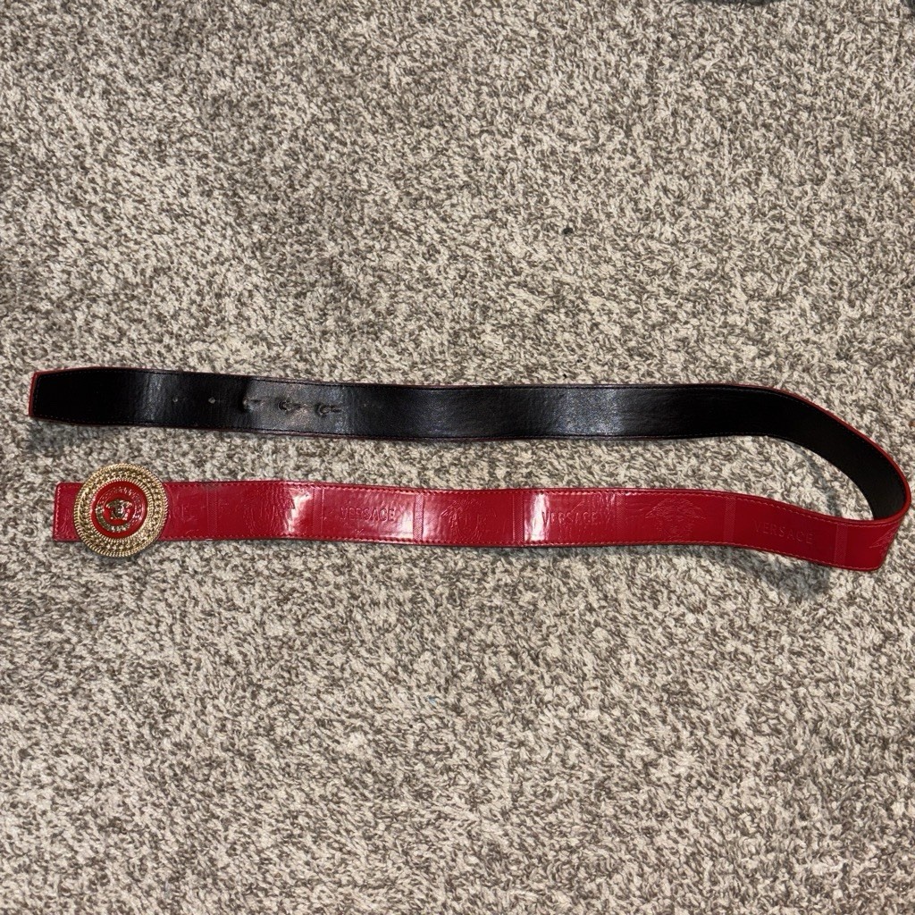 Vintage Red 1990s Versace Red Medusa Belt 45 Inches