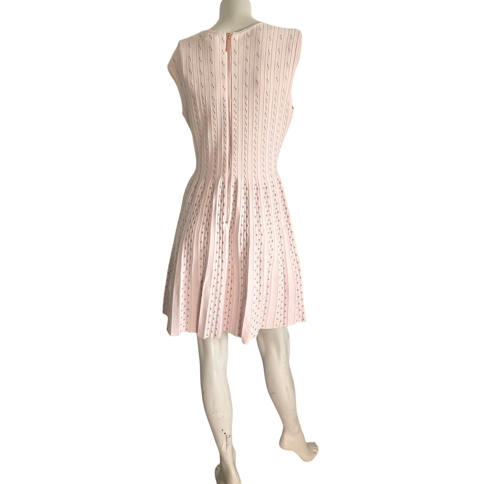 Ted Baker Vellia Flippy Knit Skate Dress Women 3 Pink Pointelle Fit Flare Pastel