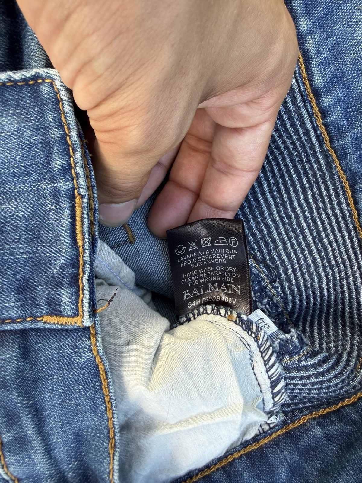 balmain camo biker jeans