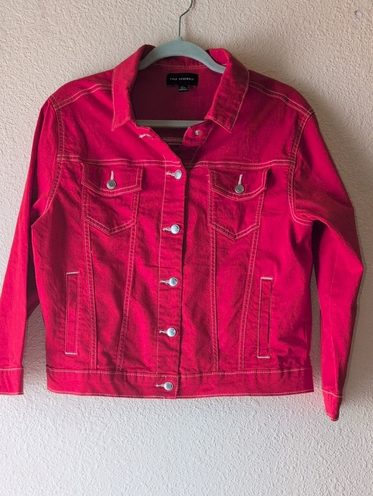 Free Assembly Red Crop Denim Jacket