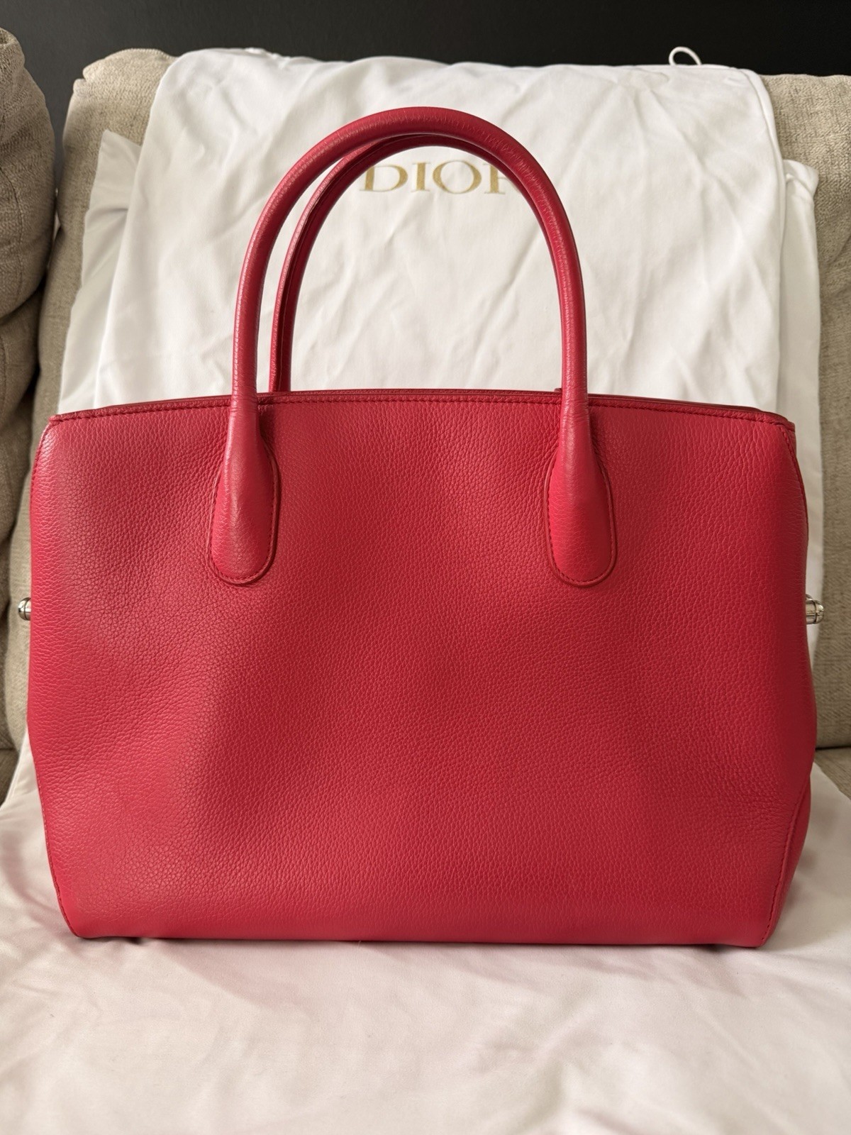 💕 Dior Large Bar Tote Bag – Pink – Logo Charm – Silver Hardware