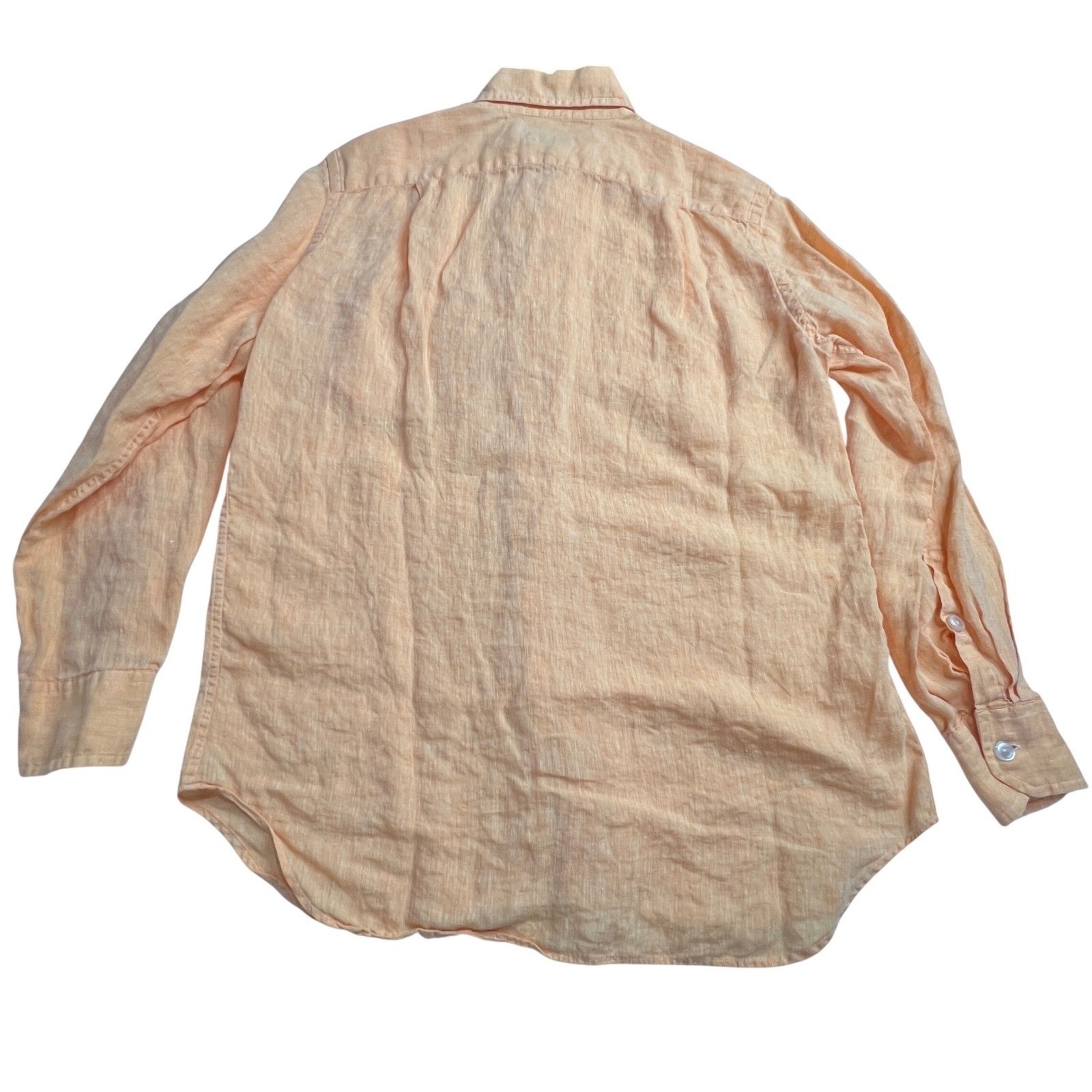 Corneliani Button Down Mens 15.5/39 Peach Orange Linen Made in Italy Luxury B27