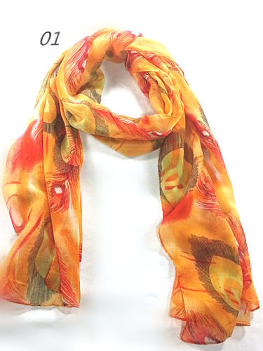 Fashion Any Season Casual Style Feather Print Soft Long Shawl Scarf