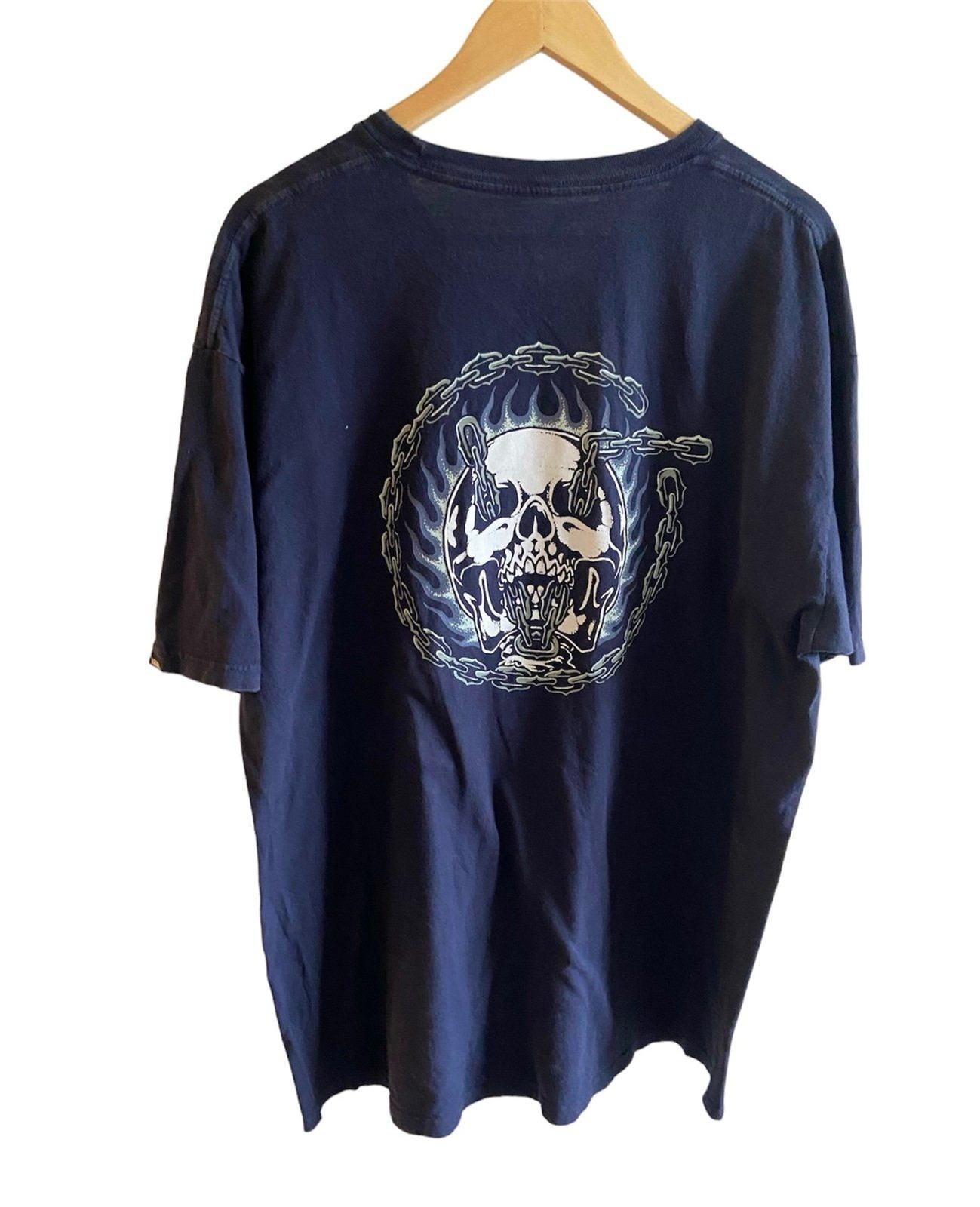 Vans Men’s Skull Chains Goth Grunge Y2K Skateboarding Graphic Navy T-Shirt, XL