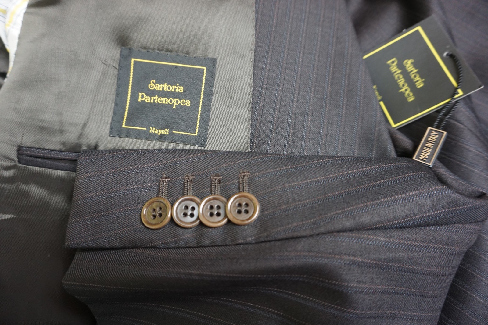 Sartoria Partenopea Brown Striped Wool 2 Pc Suit Jacket Pants 48R 58EU NEW