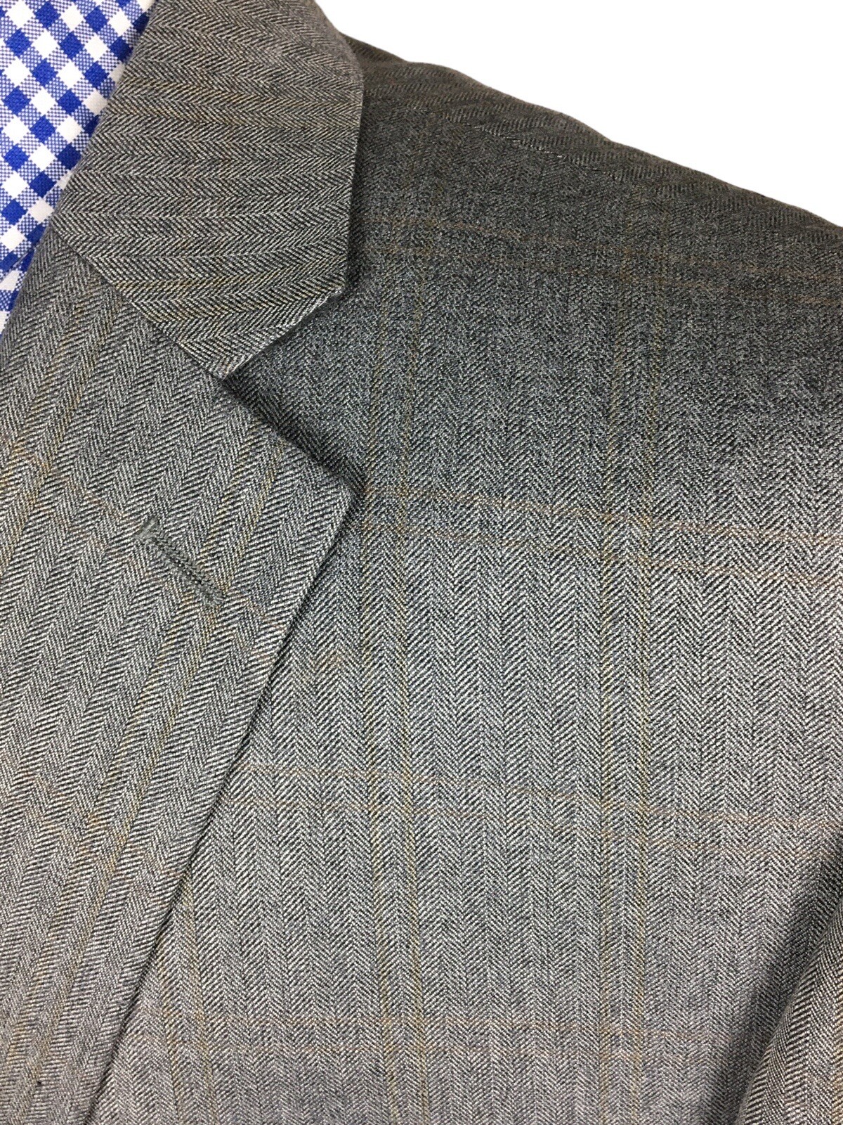 Lauren Ralph Lauren Mens Gray/Brown Herringbone Poly Blend Sport Coat Blazer 48L