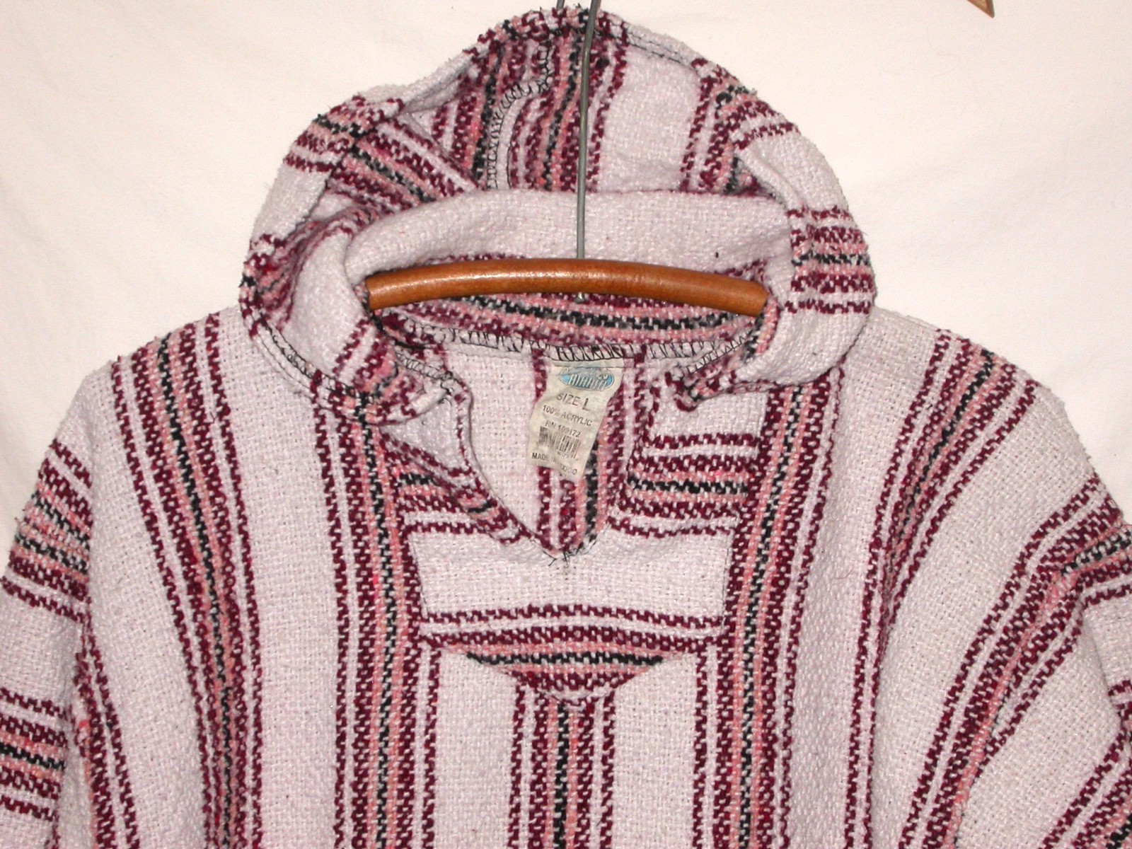 BEACH MANIA Hoodie Pullover Unisex L Stripes Hippie Surfer Poncho Vacation