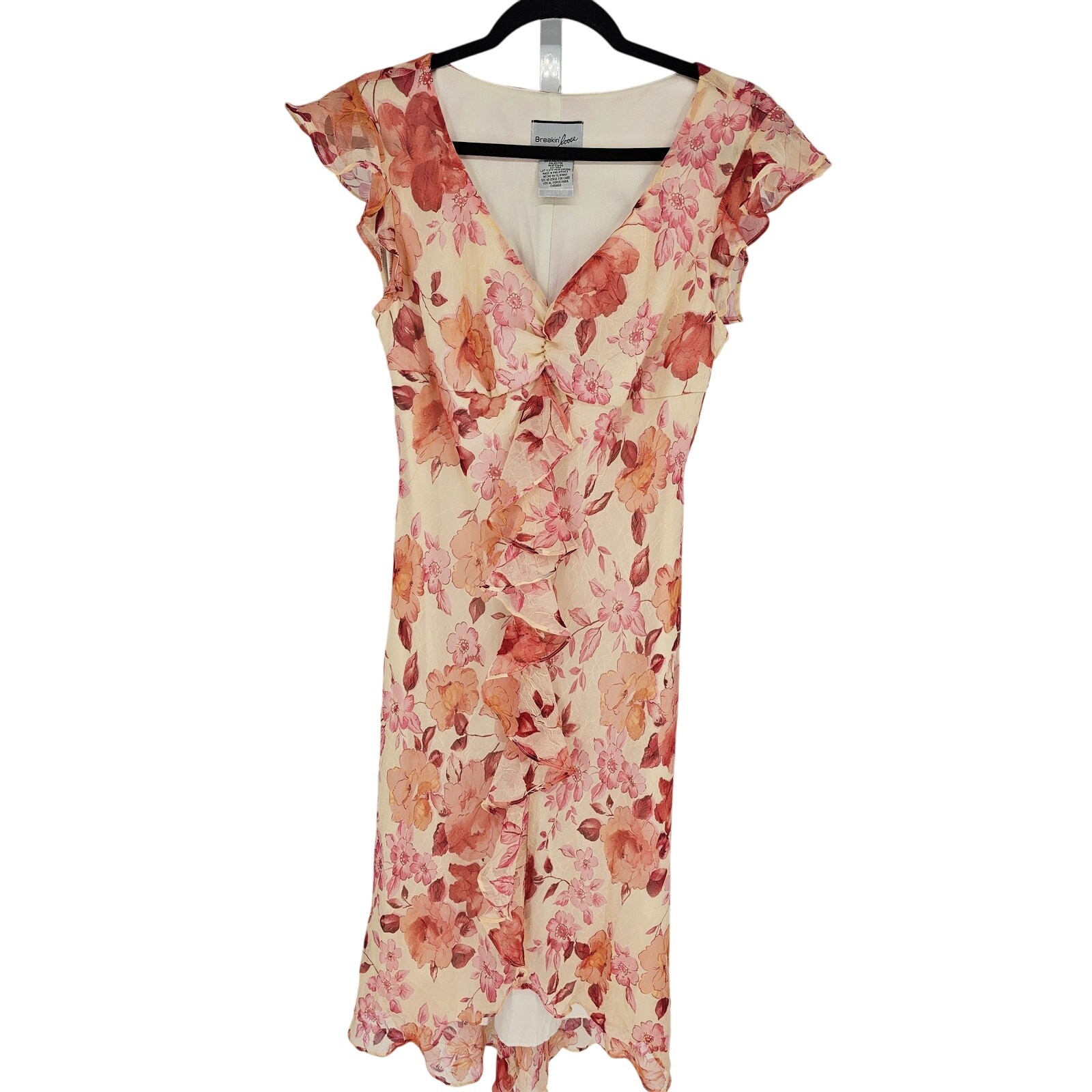 Breakin’ Loose Women’s Pink Floral Polyester V-Neck Fit & Flare Dress Size 11/12