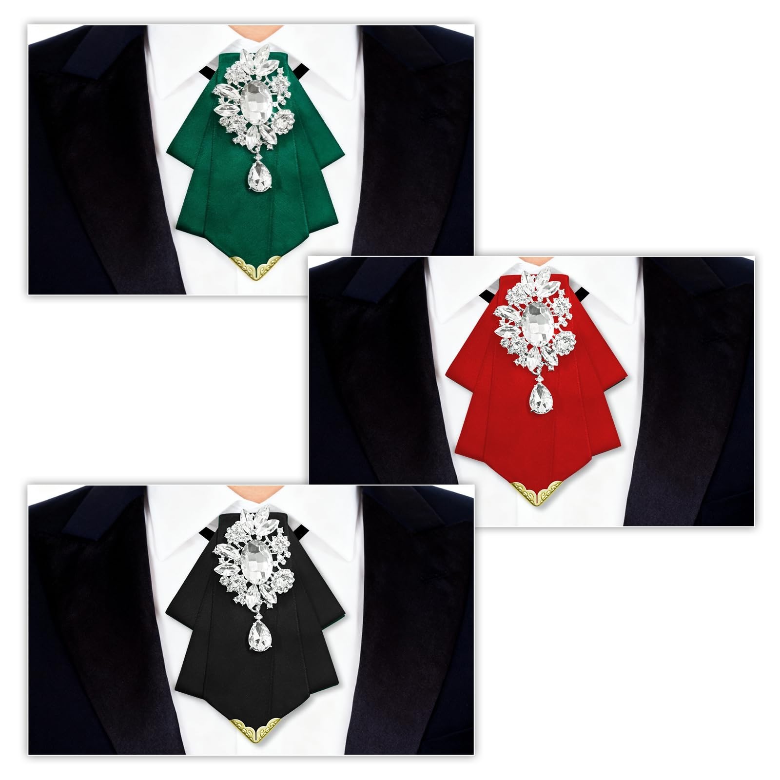 Rhinestone Bow Ties for Men & Women – Solid Bowtie with Brooch for Tuxedo, Weddi