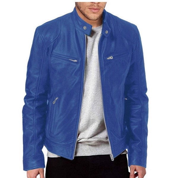 Mens PU Leather With A Stand-up Collar Punk-style Jacket
