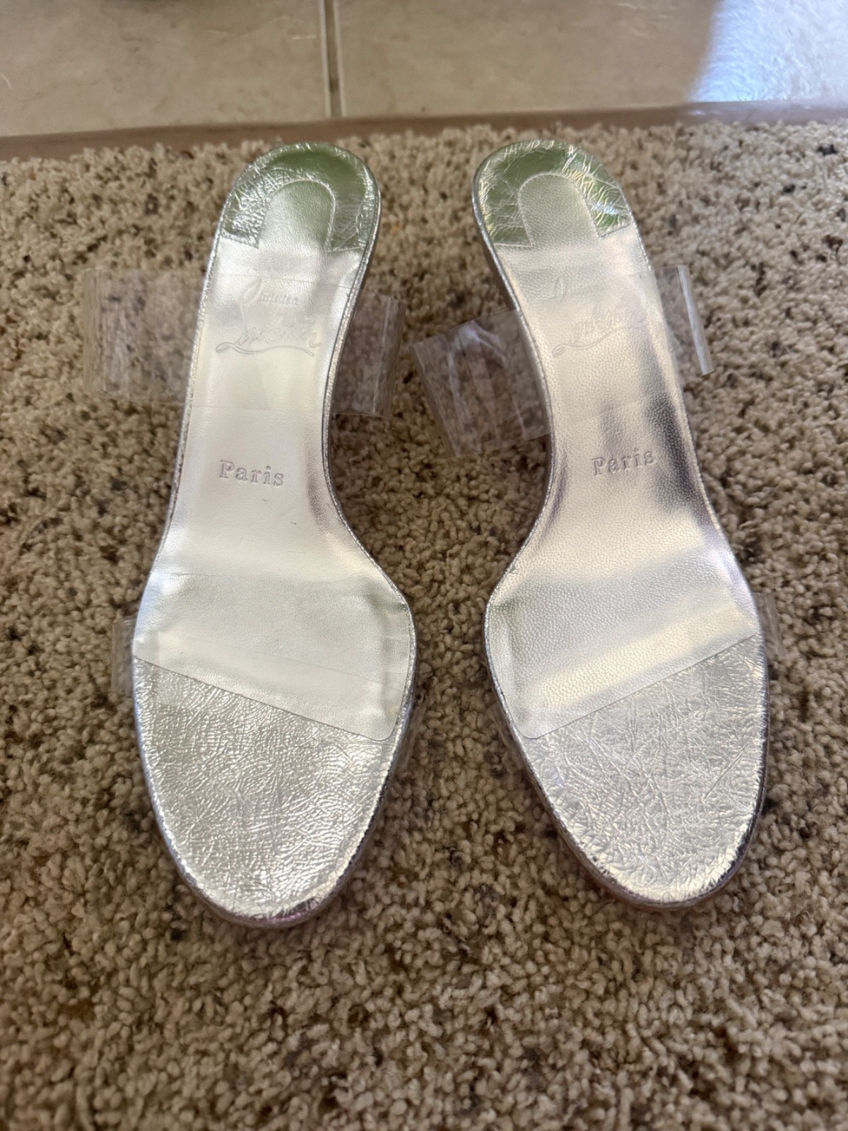 CHRISTIAN LOUBOUTIN 55mm Just Nothing Clear Slide silver heels size 39