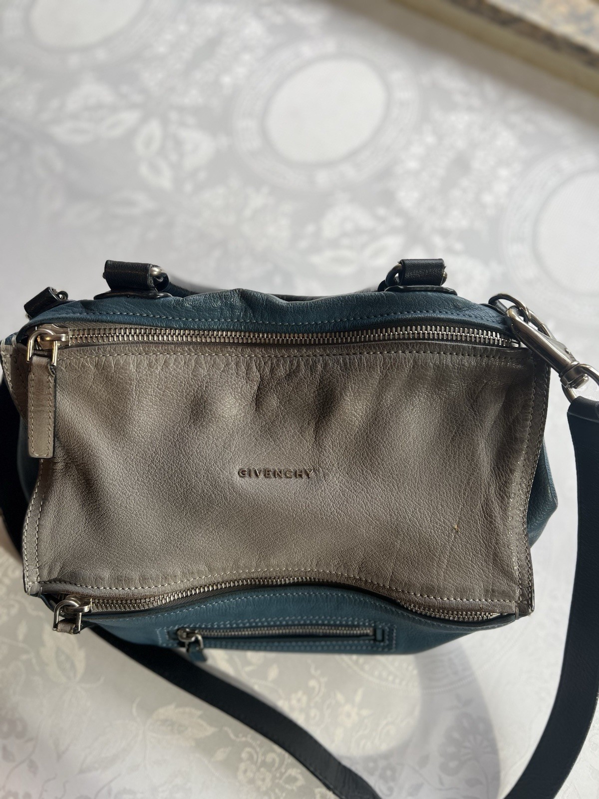 Givenchy Pandora Medium Leather Bag Satchel Sugar Goatskin Blue/Gray Two Tone