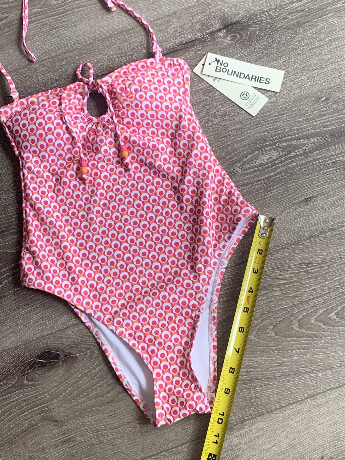 No Boundaries Women’s 2XS Keyhole One Piece Swimsuit PINK GEOMETRIC #10726