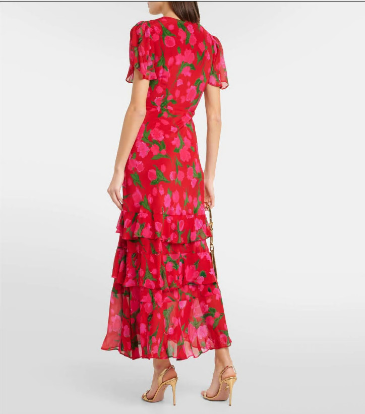 New Rixo Gilly Floral Tiered Silk Maxi Dress Sz XXS XS S M L XL PRP: £345
