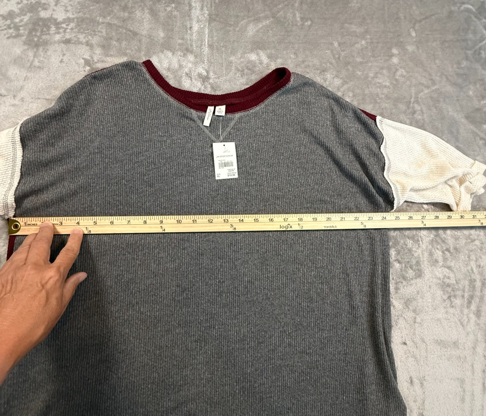 Active Life Colorblock Thermal Knit Tunic Top Gray Burgundy XL NWT