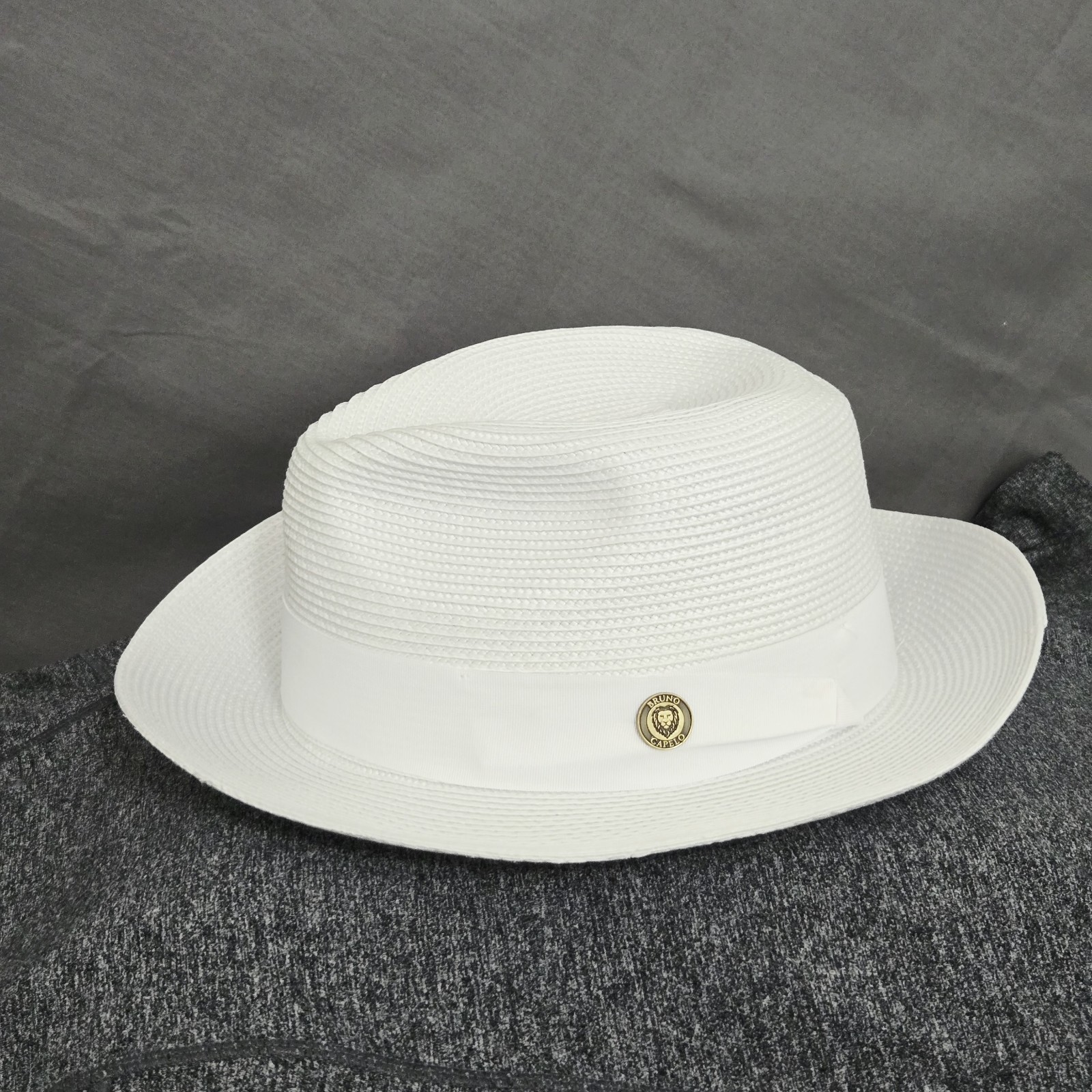 Bruno Capelo Men’s M White Straw Fedora Hat Classic Summer Beach Wedding Sun Hat
