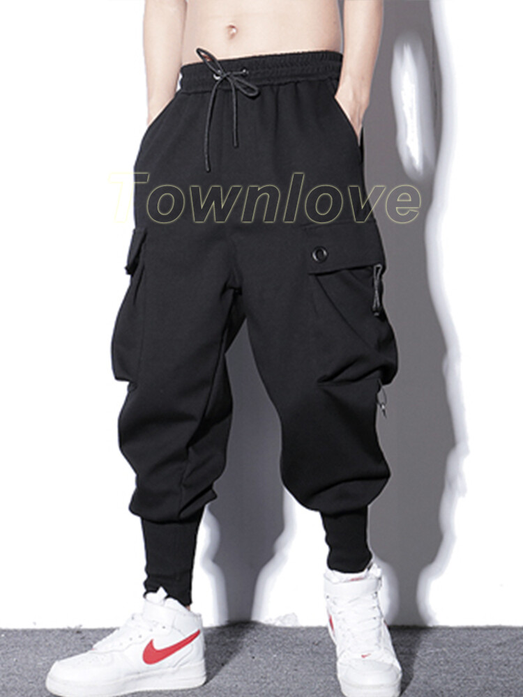 Mens Punk Harem Pants Hip Hop Pockets Cargo Trousers Casual Baggy Streetwear Hot