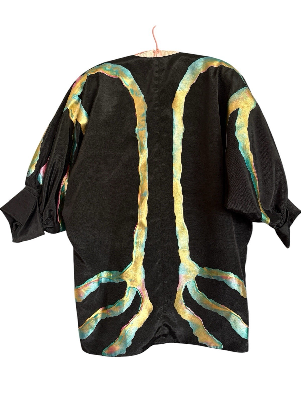 VTG TERRY & TONI Hand Painted Kimono Jacket Black Batwing Cocoon Art To Wear 80s