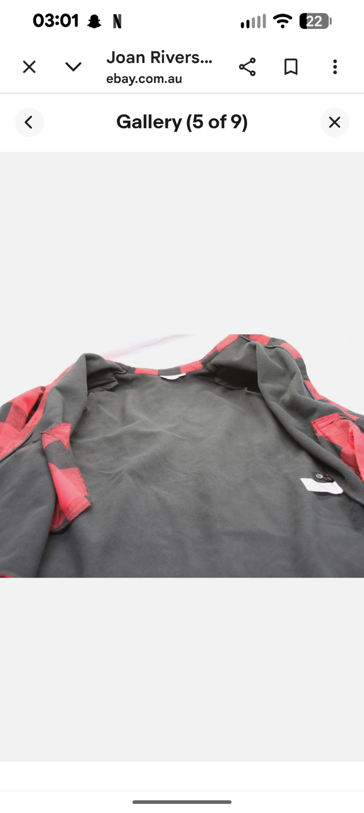 Joan Rivers Buffalo Check Jacket Fleece Lining Red Black large Size