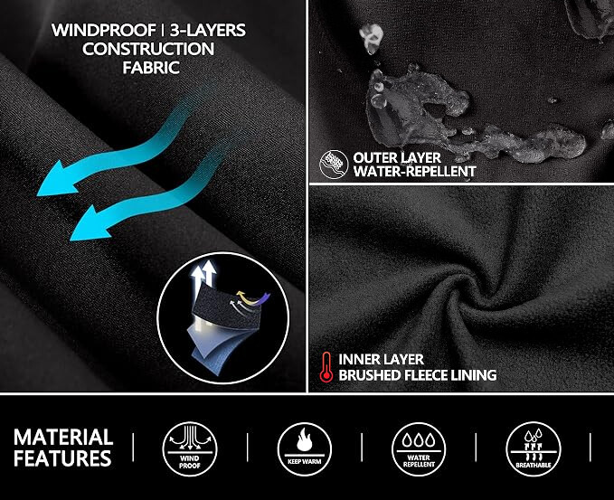 Men’s Outdoor Coat Windproof Polyester Full Zip Softshell Jacket Black
