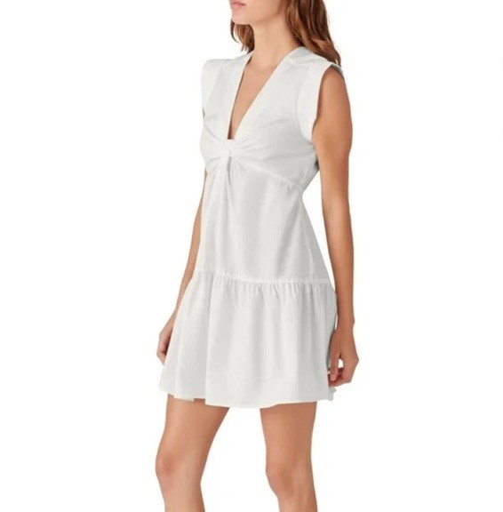 Steve Madden Mini Dress Tie Front Empire Waist Casual White Size Large NEW