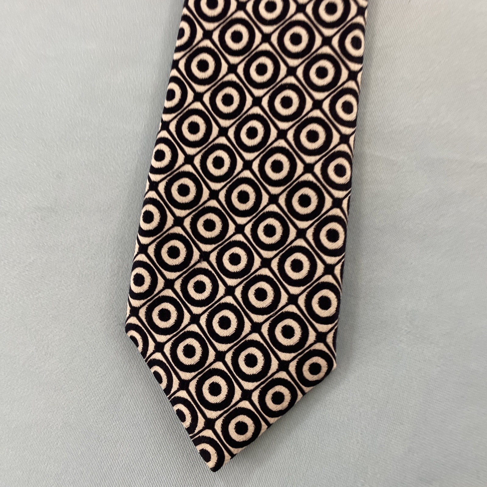 Commodore Trevira Atomic MCM Tie Geometry Circles Blue Wide Vtg 60s Necktie 4×51