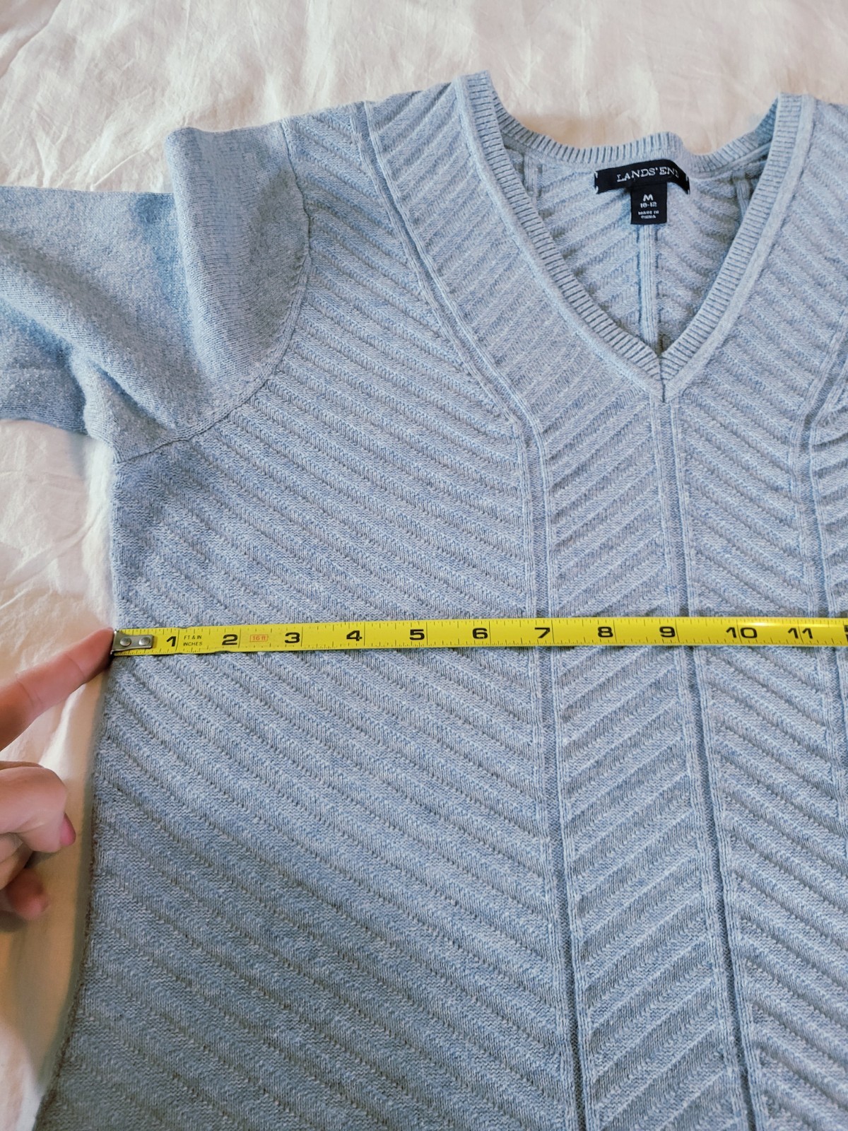 Lands’ End Marbled Baby Blue 100% Baumwolle Womens Size M V-Neck Sweater