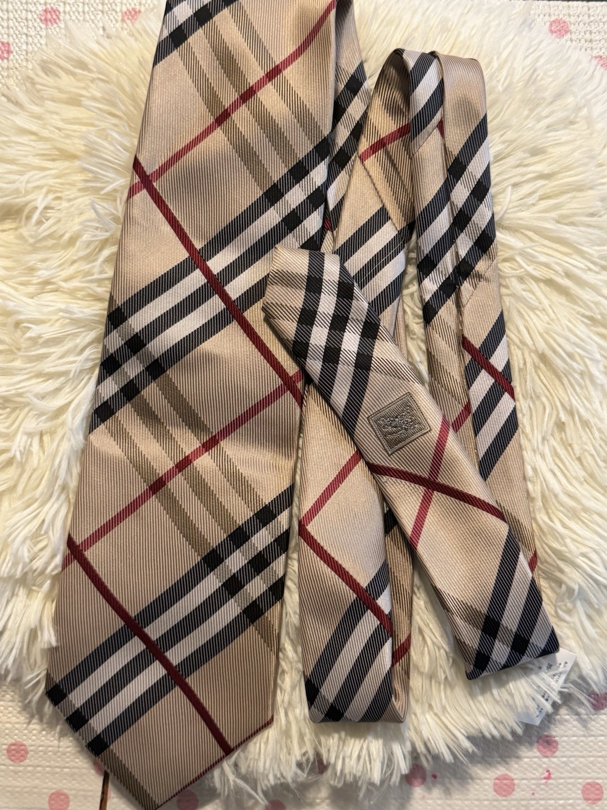 Burberry London Men’s Silk Woven Nova Check Plaid Tie Beige Black Red