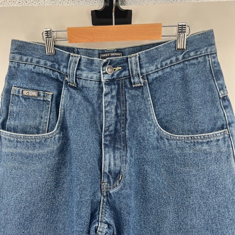 VTG Y2K First Down Zip Off Denim Jeans Mens 32 Cargo Baggy Skater Streetwear