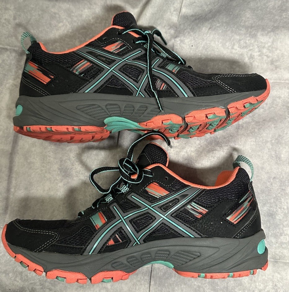 Asics Gel Venture 5 Black Mint Coral Trail Running Shoes T5N8N Women’s Sz 8.5
