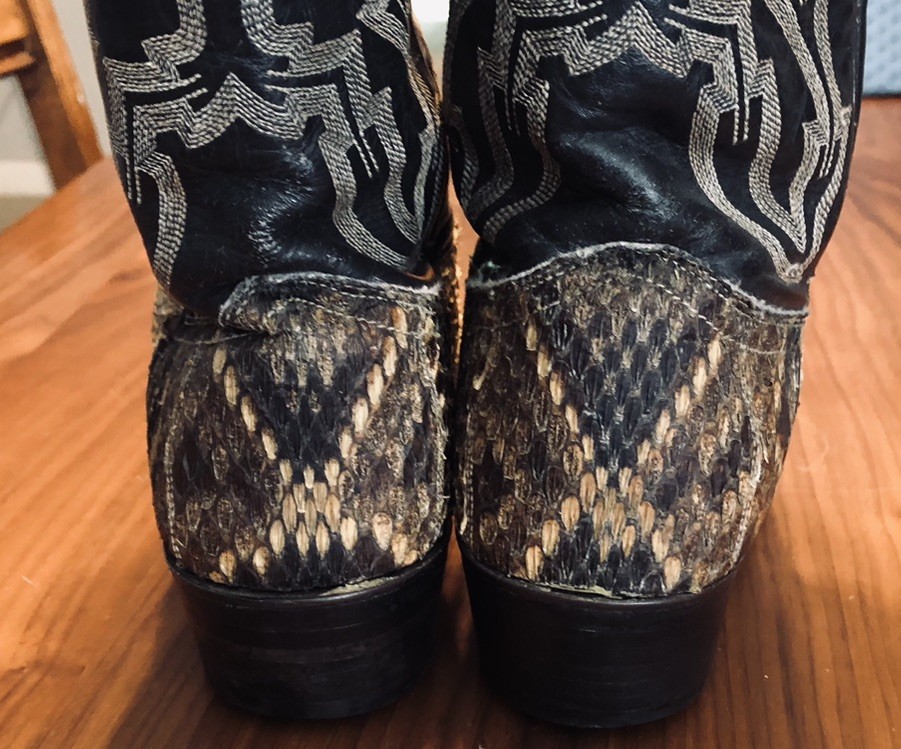 Vintage J Chisholm Genuine Diamondback Rattlesnake Cowboy Boots Mens 7.5 D