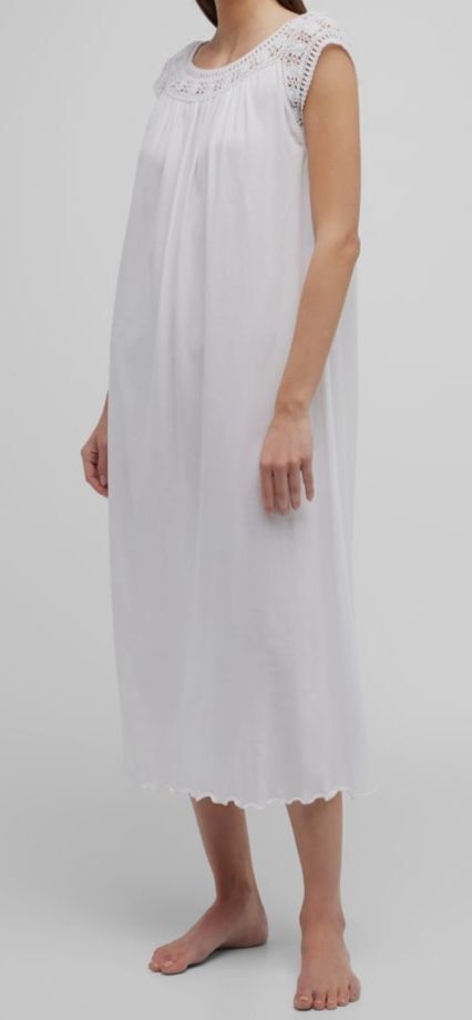$247 P.Jamas Women’s White Lorena Crochet-Trim Midi Nightgown Size L